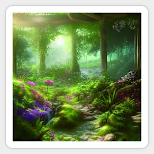 Fantasy House In a Greenery Scene, Fantasy Cottagecore artwork Sticker